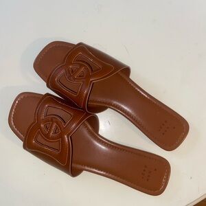 Brown Leather Slide Sandals
